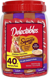Delectables Squeeze Up Non-Seafood Chicken Variety Pack, Creamy Squeezable Puree, Lickable Wet Cat Treats, Grain-Free, No Added Fillers, 0.5 Ounces Tube, 40 Tubes Total