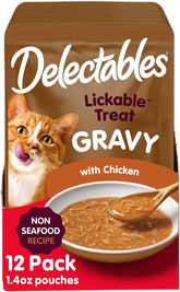 Delectables Lickable Treat Gravy Non-Seafood Wet Cat Treat with Real Chicken, Food Topper, Hydrating, Grain-Free, No Fillers, By-Products, Added Preservatives, 1.4oz Pouch, 12ct