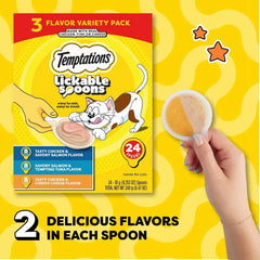Temptations Lickable Spoons, Soft Lickable Cat Treats, Adult Wet Cat Treats, Variety Pack, 24 Spoons (Pack of 2)