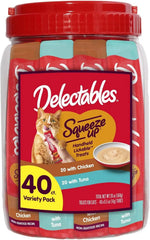 Delectables Squeeze Up Variety Pack, Creamy Squeezable Puree, Lickable Wet Cat Treats, Grain-Free, No Added Fillers, 0.5 Ounces Tube, 40 Tubes Total