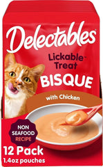 Delectables Lickable Treat Bisque Non-Seafood Wet Cat Treat with Real Chicken, Food Topper, Hydrating, Grain-Free, No Fillers, By-Products, Added Preservatives, 1.4oz Pouch, 12ct
