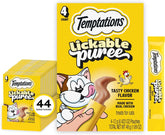 Temptations Creamy Puree Lickable Cat Treats, Chicken, 4 Count, 11 Pack | Under 15 calories per tube, great for senior cats, no chewing required, no added sugar, wet squeezable treat, 0.42 oz. Tubes