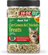 Just Try Cat Grass Jerky Treats for Indoor Cats, 16 oz | Hairball Control,Digestive Did For Cats,Healthy Training Treats
