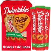 Delectables Squeeze Up Creamy Squeezable Puree, Lickable Wet Cat Treats, Grain Free, No Added Fillers, No By-Products, No Added Preservatives, 0.5 Ounces Chicken & Veggies, 32 Tubes Total