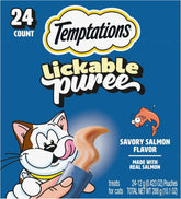 Temptations Creamy Puree Lickable Cat Treats, Salmon, 24 Count | Under 15 calories per tube, great for senior cats, no chewing required, no added sugar, wet squeezable treat, 0.42 oz. Tubes