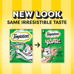 Temptations Creamy Puree Lickable Cat Treats, Seafood Medley, 4 Count, 11pk | Under 15 calories per tube, great for senior cats, no chewing required, no added sugar, wet squeezable treat, 0.42 oz. Tubes