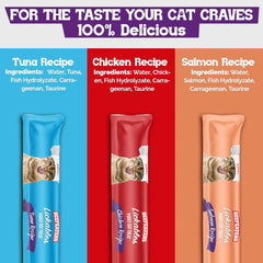Beefeaters Lickable Cat Treats 48 Count – Puree Squeeze Up Tubes Variety Pack (Salmon, Tuna & Chicken) | Grain Free, Taurine Enriched, High Moisture for Picky Eaters | Cat Treat Topper or Snack