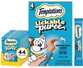 Temptations Creamy Puree Lickable Cat Treats, Tuna, 4 Count, 11 Pack | Under 15 calories per tube, great for senior cats, no chewing required, no added sugar, wet squeezable treat, 0.42 oz. Tubes