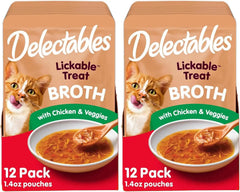 Delectables Lickable Treat Savory Broth Wet Cat Treat with Real Chicken & Veggies, Food Topper, Hydrating, Grain-Free, No Fillers, No By-Products, No-Added Preservatives, 1.4oz Pouch (Pack of 24)
