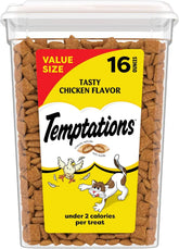 Temptations Classic Crunchy and Soft Cat Treats, Tasty Chicken, 16 oz | Under 2 calories per treat, crunchy outside & soft inside, resealable tub, 100% complete & balanced for adult cats