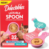 Delectables Lickable Spoon Handheld Wet Cat Treats Made with Real Salmon & Tuna, Creamy Puree, Mess Free, Quick & Easy, Grain-Free, No Added Fillers, No Added Preservatives, Variety Pack, 32ct