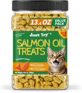 Just Try Cat Grass Treats with Salmon Oil 13.4 OZ | Salmon,Kitten Healthy Cat Treats,Training Biscuits Snacks Fish Oil Omega 3 Supplements Joint Support & Skin Coat Health