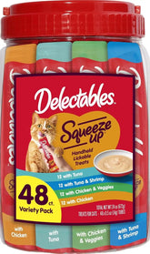 Delectables Squeeze Up Variety Pack, Creamy Squeezable Puree, Lickable Wet Cat Treats, Grain Free, No Added Fillers, No By-Products, No Added Preservatives, 0.5 Ounces Tube, 48 Tubes Total
