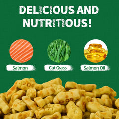 Just Try Cat Grass Treats with Salmon Oil 13.4 OZ | Salmon,Kitten Healthy Cat Treats,Training Biscuits Snacks Fish Oil Omega 3 Supplements Joint Support & Skin Coat Health