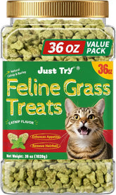 Just Try 36 OZ Cat Grass Treats for Indoor Cats Hairball Control | Catnip for Cats,Dental Care,Natural Salmon,Healthy Cat Grass Treats,Kitten Snacks,Training Biscuits