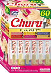 INABA Churu Cat Treats, Lickable, Squeezable Creamy Purée Cat Treat with Green Tea Extract & Taurine, 0.5 Ounces Each Tube, 60 Tubes, Tuna Variety Box