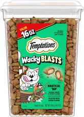 Temptations Wacky Blasts Cat Treats, Nautical 'Nip Flavor, 16 oz | Salmon, shrimp & catnip flavor bits, crunchy outside/soft inside, under 2 cal per treat, 100% complete nutrition, resealable