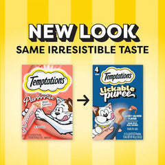 Temptations Creamy Puree Lickable Cat Treats, Salmon, 4 Count, 11 Pack | Under 15 calories per tube, great for senior cats, no chewing required, no added sugar, wet squeezable treat, 0.42 oz. Tubes