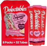 Delectables Squeeze Up Kitten Creamy Squeezable Puree, Lickable Wet Cat Treats, Grain Free, No Added Fillers, No by-Products, No Added Preservatives, 0.5 Ounces Tube Tuna & Salmon, 32 Tubes Total