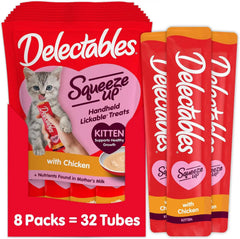 Delectables Squeeze Up Kitten Creamy Squeezable Puree, Lickable Wet Cat Treats, Grain Free, No Added Fillers, No by-Products, No Added Preservatives, 0.5 Ounces Tube Chicken, 32 Tubes Total