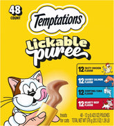 Temptations Creamy Puree Cat Treats, Beef, Chicken, Salmon & Tuna, 48 Count | Beef, Salmon, Chicken & Tuna, under 15 cal/tube, no added sugar or fillers, senior-friendly, meal topper or hand-feed