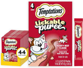 Temptations Creamy Puree Lickable Cat Treats, Beef Liver, 4 Count, 11 Pack | Under 15 calories per tube, great for senior cats, no chewing required, no added sugar, wet squeezable treat, 0.42 oz. Tubes