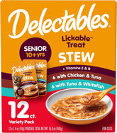Delectables Lickable Treat Stew Senior 10+ Wet Cat Treat with Real Chicken, Food Topper, Hydrating, Grain-Free, No Fillers, No By-Products, No Added Preservatives, 1.4oz Pouch, 12ct