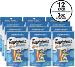 Temptations MixUps Crunchy Cat Treats, Surfer's Delight, 3 oz, 12 Pack | Tuna, Shrimp & Salmon flavors, under 2 calories per treat, soft inside, resealable value pouch, promotes dental health