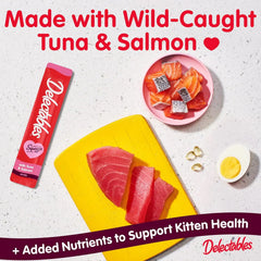 Delectables Squeeze Up Kitten Creamy Squeezable Puree, Lickable Wet Cat Treats, Grain Free, No Added Fillers, No by-Products, No Added Preservatives, 0.5 Ounces Tube Tuna & Salmon, 32 Tubes Total