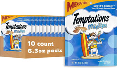 Temptations MixUps Crunchy Cat Treats, Surfer's Delight, 6.3 oz, 10 Pack | Tuna, Shrimp & Salmon flavors, under 2 calories per treat, resealable value-sized pouch, crunchy outside soft inside
