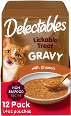 Delectables Lickable Treat Gravy Non-Seafood Wet Cat Treat with Real Chicken, Food Topper, Hydrating, Grain-Free, No Fillers, By-Products, Added Preservatives, 1.4oz Pouch, 12ct