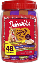 Delectables Squeeze Up Non-Seafood Chicken with Duck & Catnip Variety Pack, Creamy Squeezable Puree, Lickable Wet Cat Treats, Grain-Free, No Added Fillers, 0.5 Ounces Tube, 48 Tubes Total