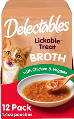 Delectables Lickable Treat Savory Broth Wet Cat Treat with Real Chicken & Veggies, Food Topper, Hydrating, Grain-Free, No Fillers, No By-Products, No Added Preservatives, 1.4oz Pouch, 12ct