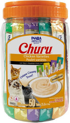 INABA Churu Cat Treats, Lickable, Squeezable Creamy Purée Cat Treat with Green Tea Extract & Taurine, 0.5 Ounces Each Tube, 50 Tubes, Chicken Variety