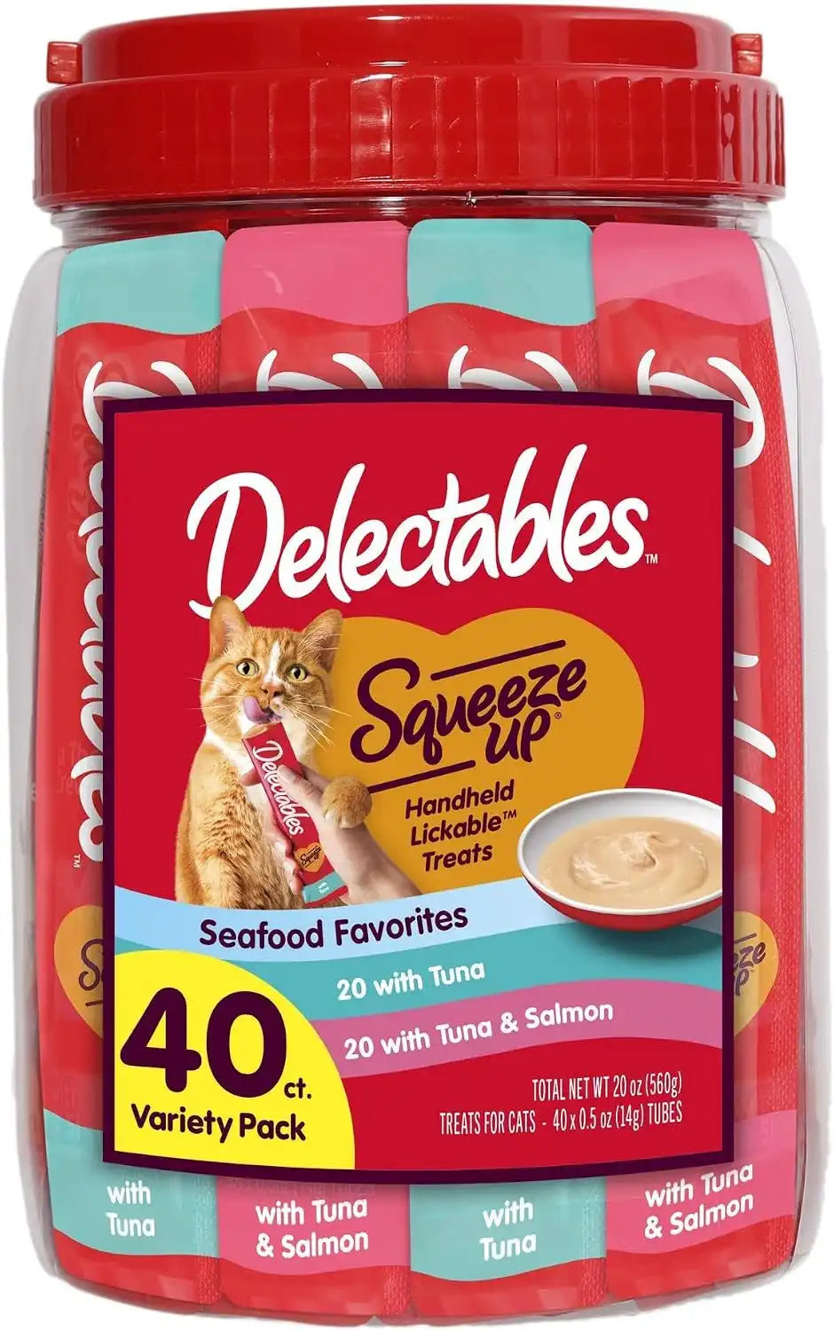 Delectables Squeeze Up Seafood Variety Pack, Creamy Squeezable Puree, Lickable Wet Cat Treats, Grain-Free, No Added Fillers, 0.5 Ounces Tube, 40 Tubes Total
