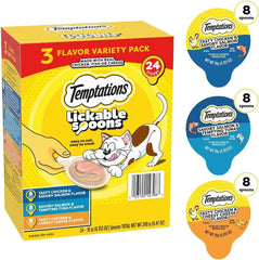 Temptations Lickable Spoons, Soft Lickable Cat Treats, Adult Wet Cat Treats, Variety Pack, 24 Spoons (Pack of 2)