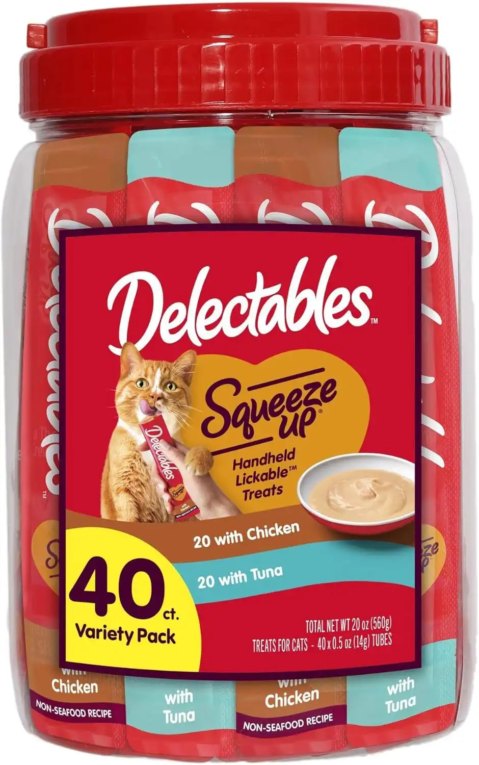 Delectables Squeeze Up Variety Pack, Creamy Squeezable Puree, Lickable Wet Cat Treats, Grain-Free, No Added Fillers, 0.5 Ounces Tube, 40 Tubes Total
