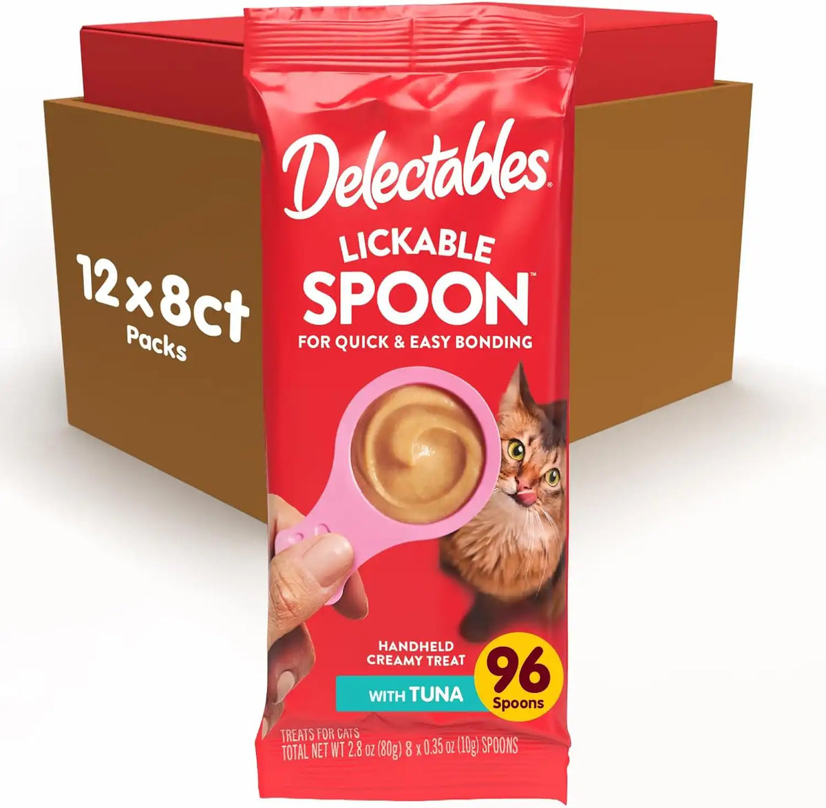 Delectables Lickable Spoon Handheld Wet Cat Treats Made with Real Tuna, Quick & Easy Creamy Puree, Mess Free, Grain-Free, No Added Fillers, No By-Products, No Added Preservatives, Tuna 96ct