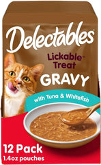 Delectables Lickable Treat Gravy Wet Cat Treat with Real Tuna & Whitefish, Food Topper, Hydrating, Grain-Free, No Fillers, By-Products, Added Preservatives, 1.4oz Pouch, 12ct