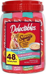 Delectables Squeeze Up Tuna with Salmon & Catnip Variety Pack, Creamy Squeezable Puree, Lickable Wet Cat Treats, Grain-Free, No Added Fillers, 0.5 Ounces Tube, 48 Tubes Total