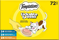 Temptations Lickable Spoons, Soft Lickable Cat Treats, Adult Wet Cat Treats, Variety Pack, 72 Spoons | Two irresistible flavors per spoon, mess-free creamy puree, hand-feed for bonding, use as treat or food topper, adult cats