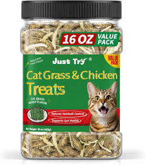 Just Try Cat Grass Jerky Treats for Indoor Cats, 16 oz | Hairball Control,Digestive Did For Cats,Healthy Training Treats