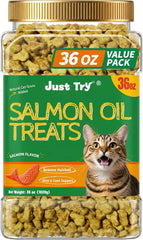 Just Try 36 OZ Cat Grass Treats with Salmon Oil | omega 3 supplements for cats,salmon flavor,joint support,skin coat health,crunchy training treats