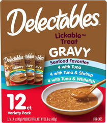 Delectables Lickable Treat Gravy Seafood Variety Wet Cat Treat & Food Topper, Food Topper, Hydrating, Grain-Free, No Fillers, No by-Products, No Added Preservatives, 1.4-oz Pouch, 12 Count