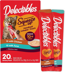 Delectables Squeeze Up Senior 10+ Variety Pack, Creamy Squeezable Puree, Lickable Wet Cat Treats, Grain-Free, No Added Fillers, 0.5 Ounces Tube, 20 Tubes Total