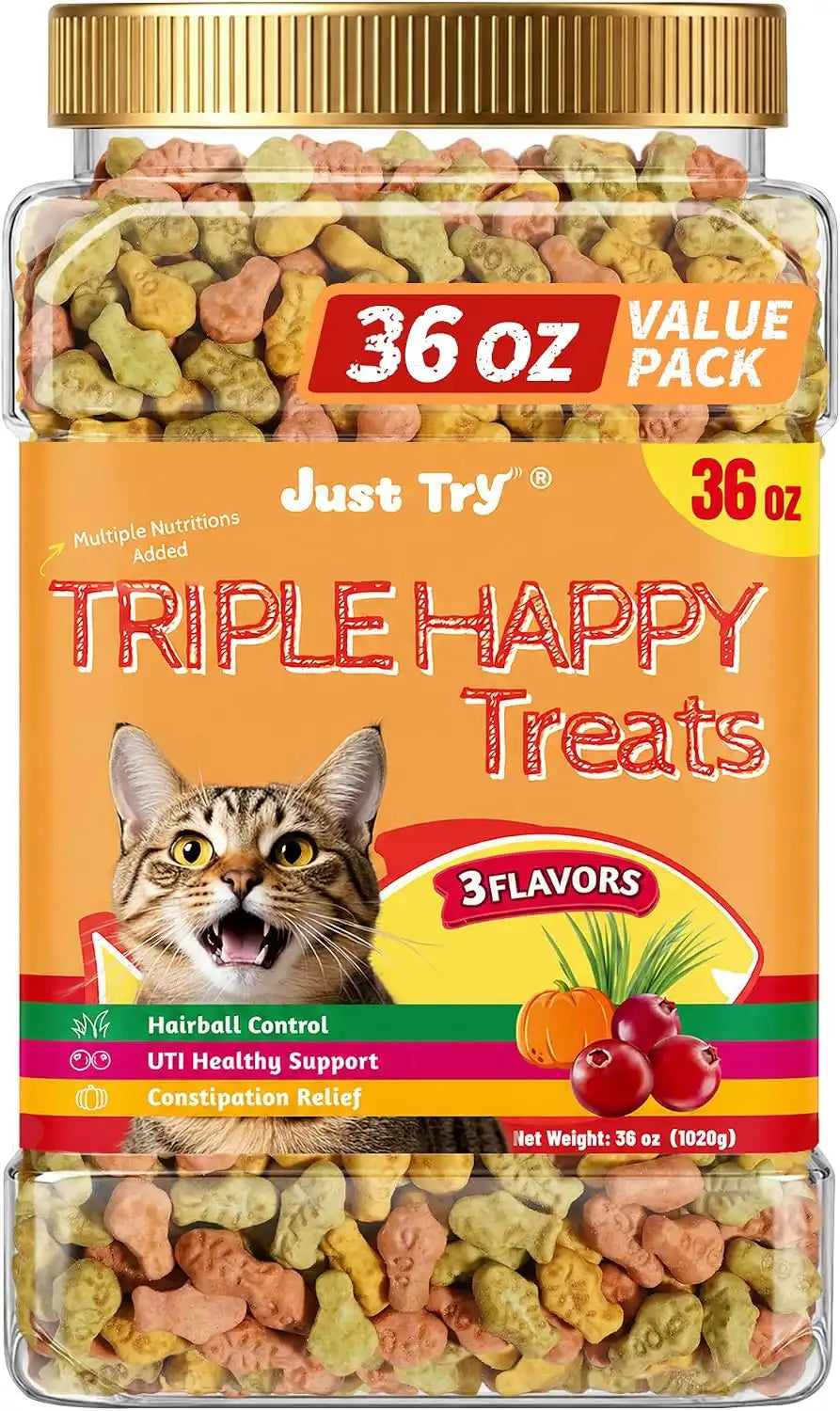 Just Try Cat Grass Treats with Cranberry & Pumpkin, 36 oz | Cat Grass, Cranberry & Pumpkin,Hairball Control,Urinary Tract,Digestion Support, Healthy Training Kitten Treats