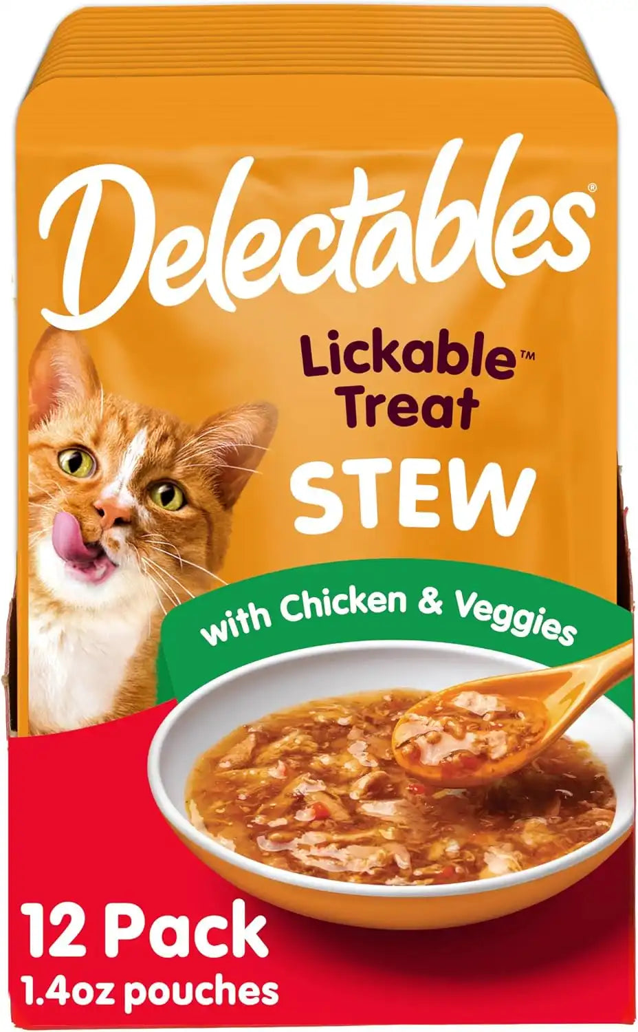 Delectables Lickable Treat Stew Wet Cat Treat with Real Tuna & Shrimp, Food Topper, Hydrating, Grain-Free, No Fillers, No By-Products, No Added Preservatives, 1.4oz Pouch, 12ct