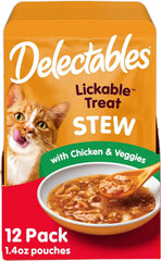Delectables Lickable Treat Stew Wet Cat Treat with Real Tuna & Shrimp, Food Topper, Hydrating, Grain-Free, No Fillers, No By-Products, No Added Preservatives, 1.4oz Pouch, 12ct