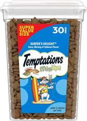 Temptations MixUps Crunchy Cat Treats, Surfer's Delight, 30 oz | Tuna, shrimp & salmon flavors, under 2 calories per treat, supports dental health, resealable value tub