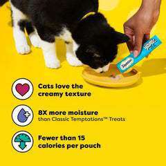 Temptations Creamy Puree Lickable Cat Treats, Tuna, 4 Count, 11 Pack | Under 15 calories per tube, great for senior cats, no chewing required, no added sugar, wet squeezable treat, 0.42 oz. Tubes
